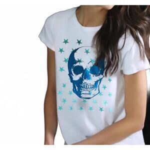 NEW UNSWEETENED short sleeve micro graphic tee in stars & skull blue
